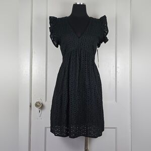 NWT Raya Sun Black Cotton Cottagecore Eyelet Dress  Size S